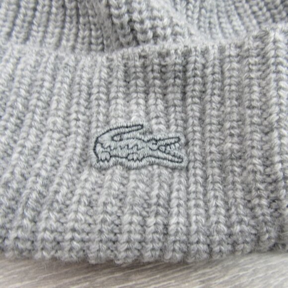 Lacoste Crocodile Big Patch Grey Wool Beanie Cap One Size NEW - Picture 8 of 13